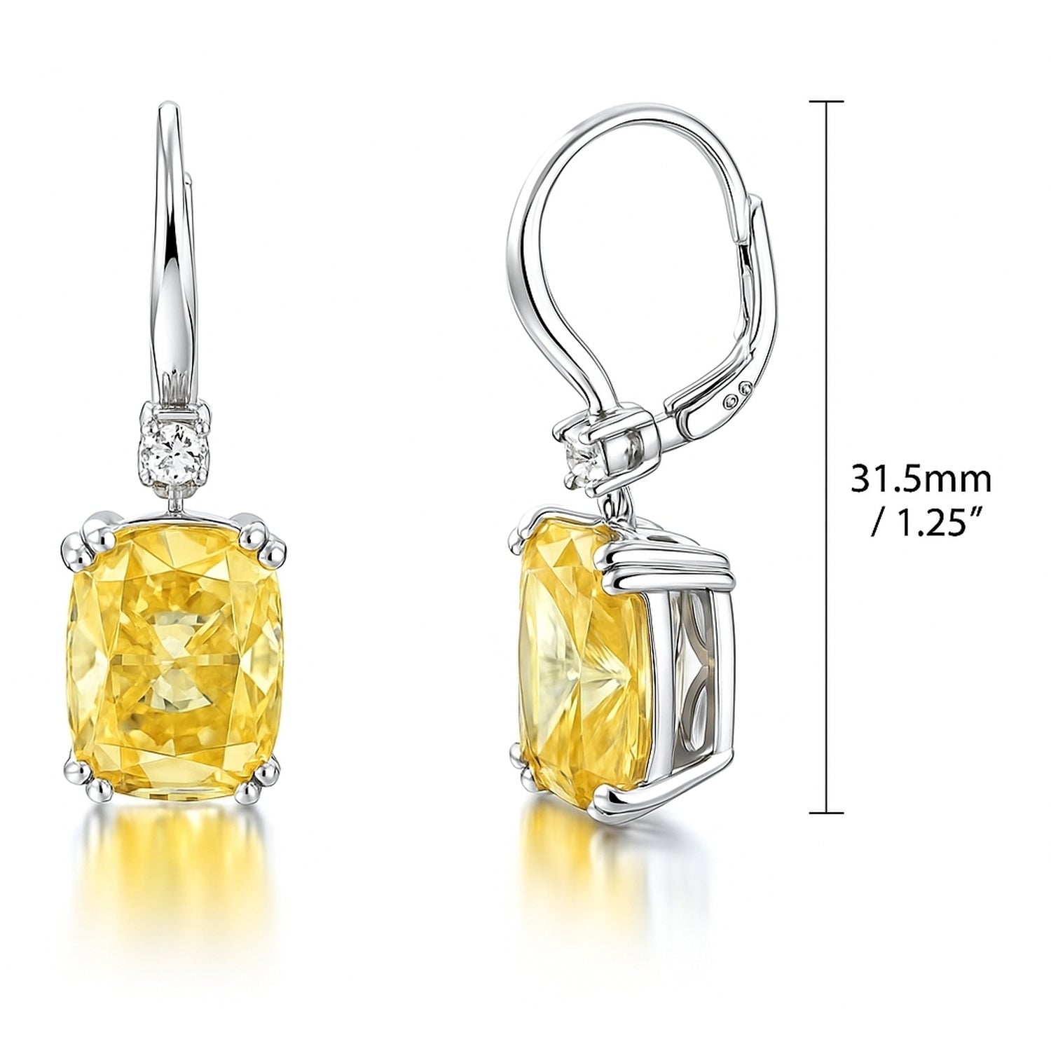 Solitaire Canary Yellow CZ Leverback Earrings in Sterling Silver, 5 of 7