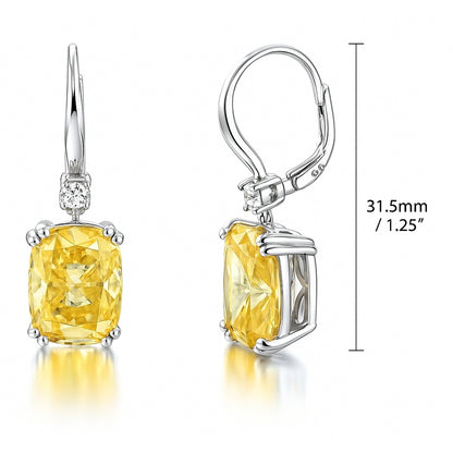 Solitaire Canary Yellow CZ Leverback Earrings in Sterling Silver