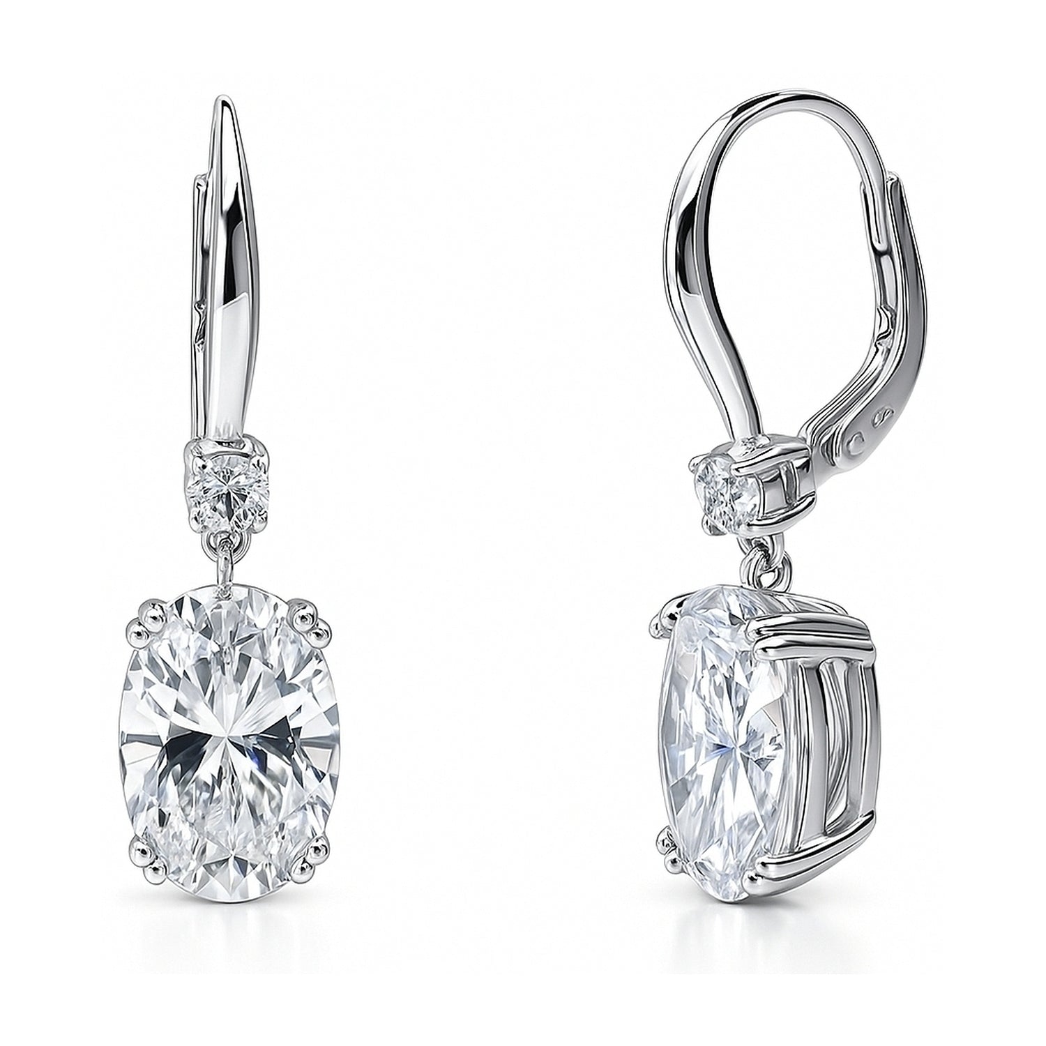 Solitaire 6ct Oval CZ Leverback Earrings in Sterling Silver