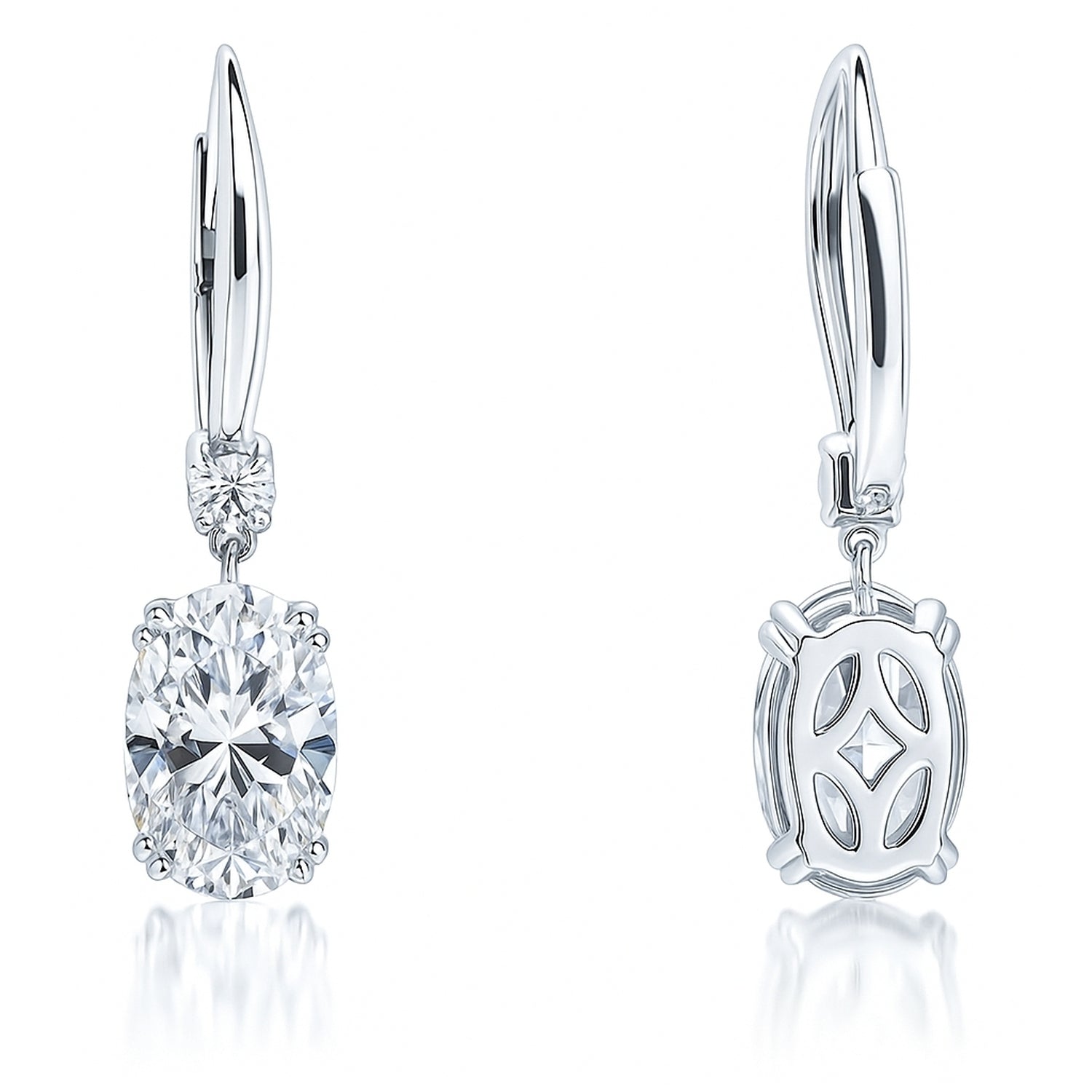 Solitaire 6ct Oval CZ Leverback Earrings in Sterling Silver