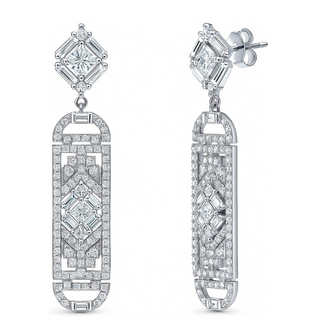 Bar Art Deco CZ Earrings in Sterling Silver