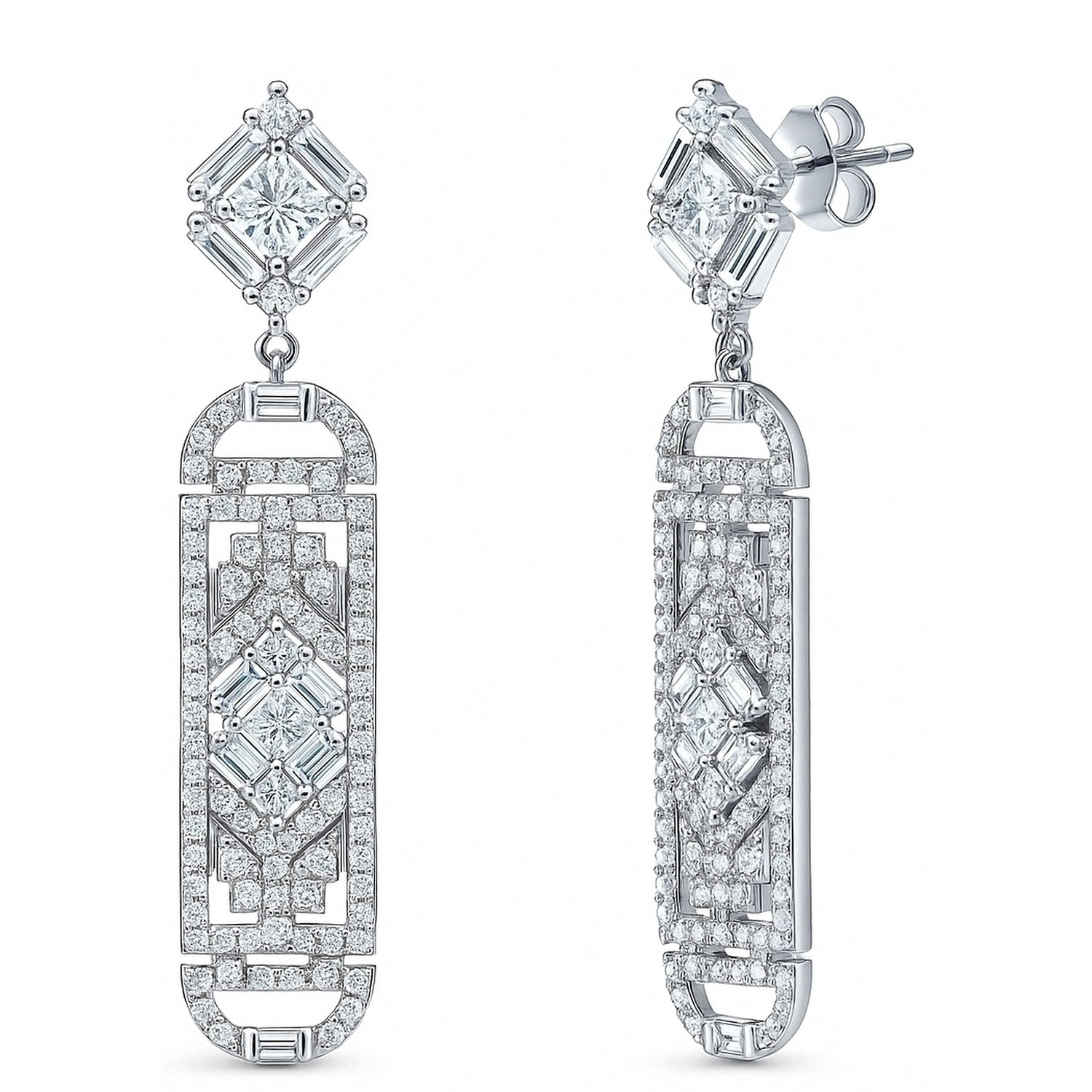 Bar Art Deco CZ Earrings in Sterling Silver, 1 of 5