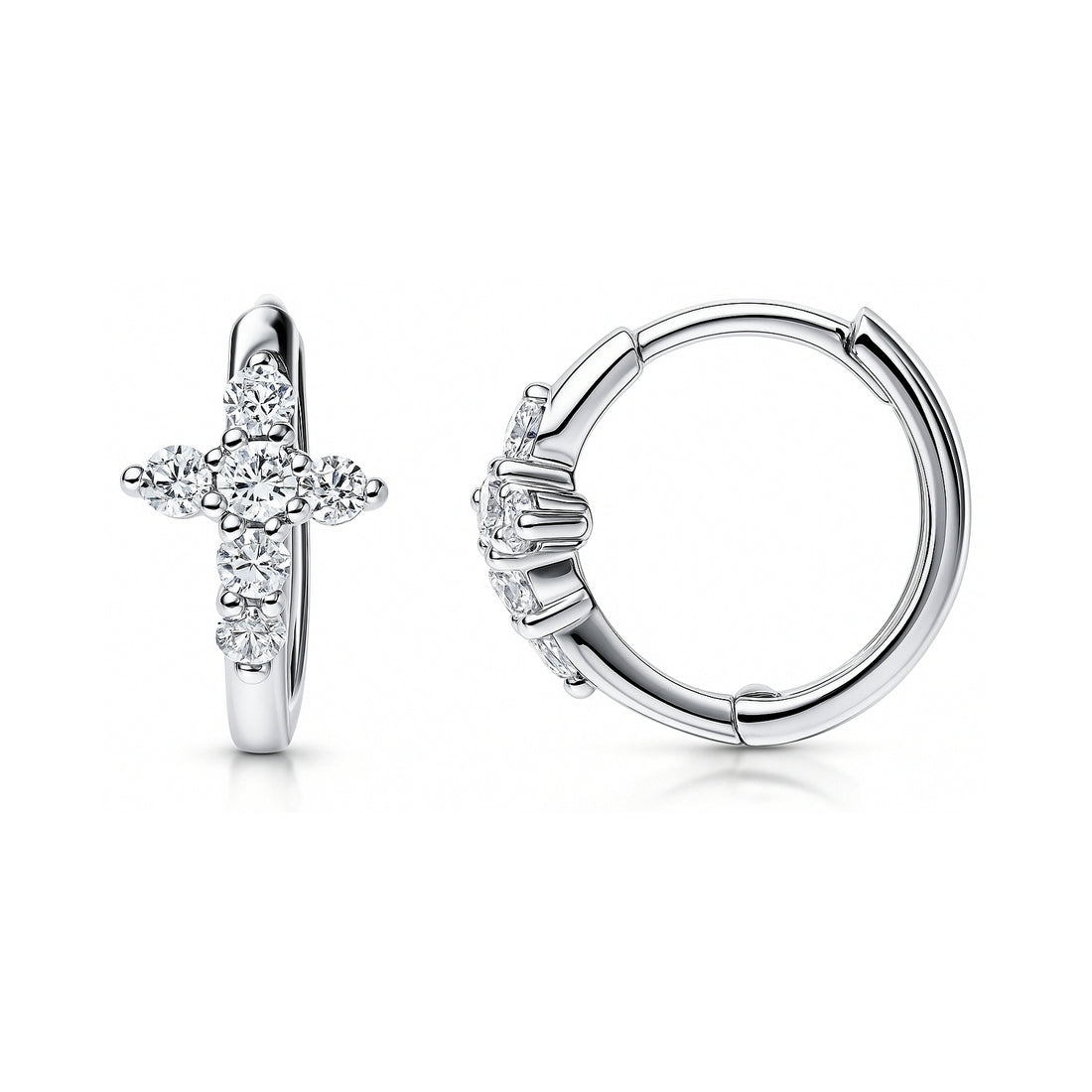 Cross CZ Mini Huggie Earrings in Sterling Silver 0.5"