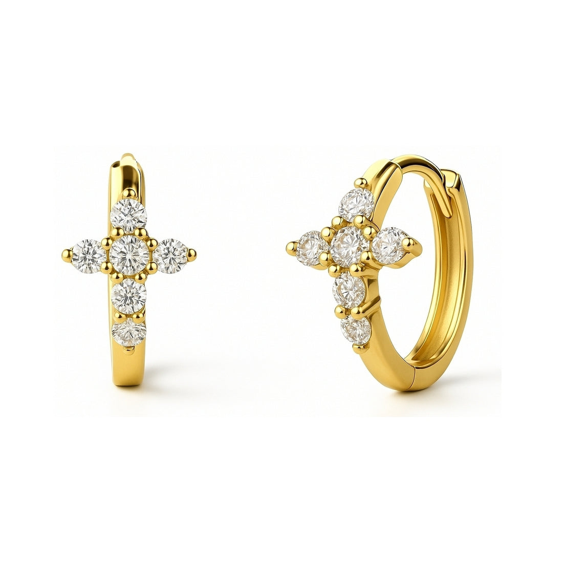 Cross CZ Mini Huggie Earrings in Sterling Silver 0.5"