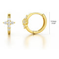 Cross CZ Mini Huggie Earrings in Sterling Silver 0.5 inch, Gold Flashed