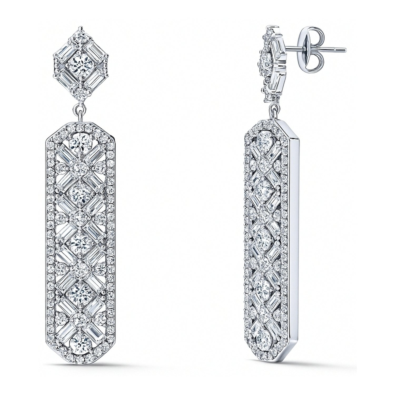 Sterling Silver Bar Art Deco Cubic Zirconia Chunky Earrings #E1361