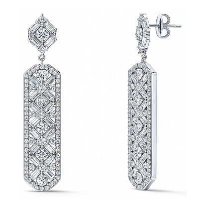 Bar Art Deco CZ Earrings in Sterling Silver