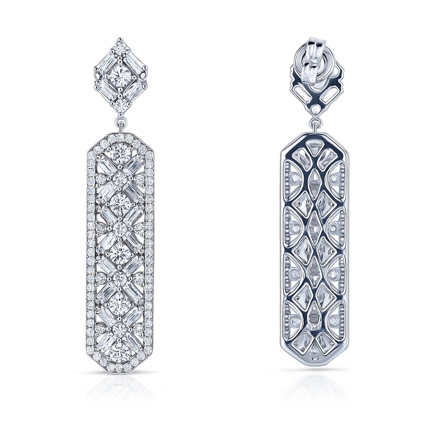 Bar Art Deco CZ Earrings in Sterling Silver