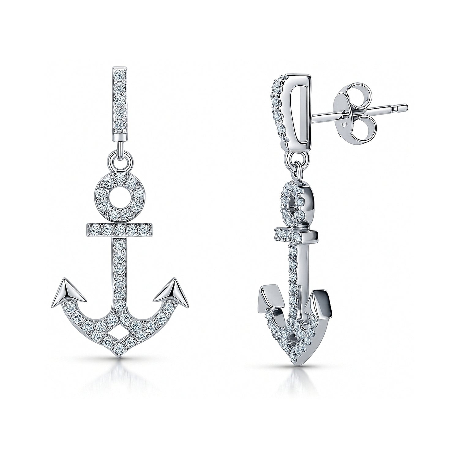 Anchor CZ Dangle Earrings in Sterling Silver, 1 of 5