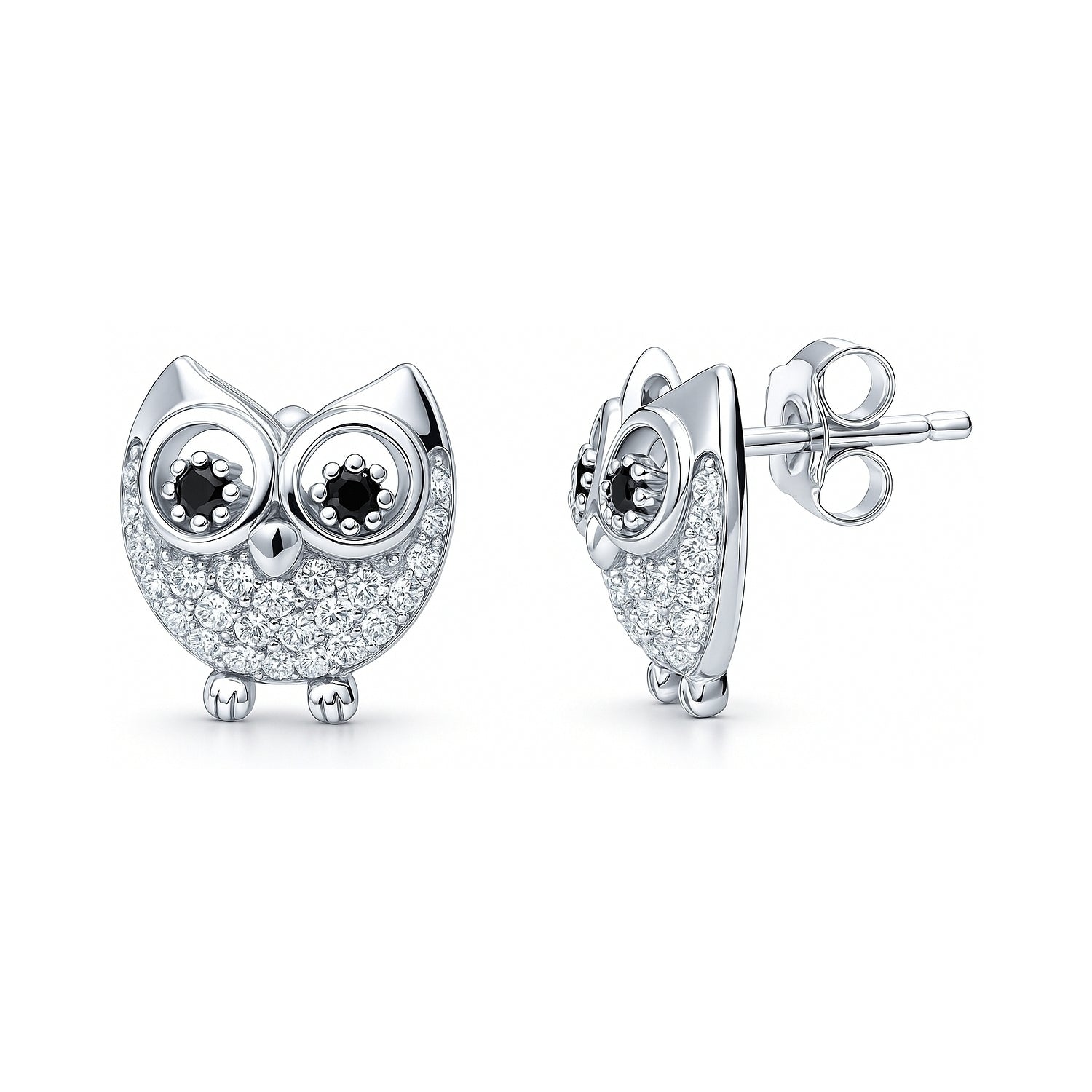 Owl CZ Stud Earrings in Sterling Silver, 1 of 5