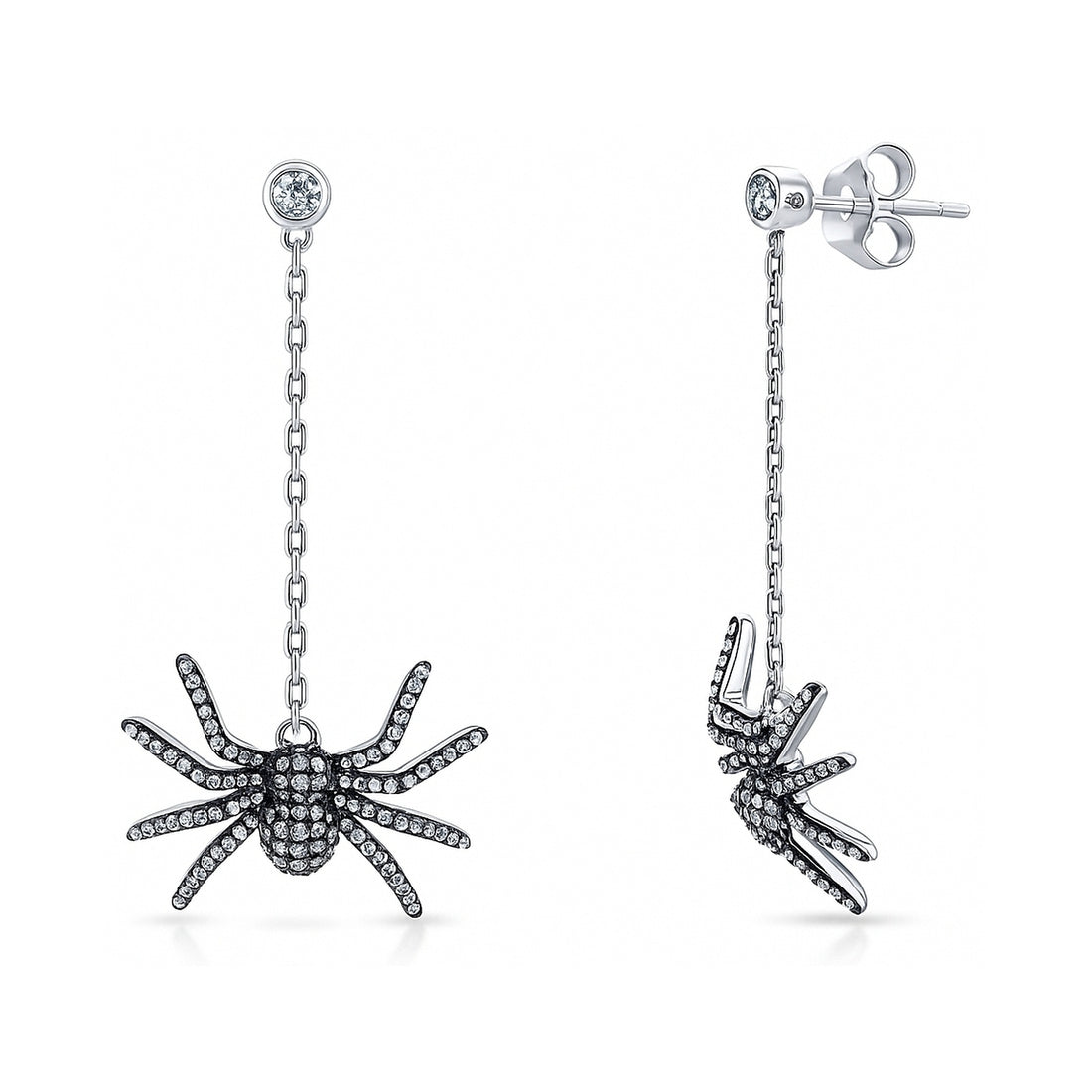 Spider CZ Dangle Earrings in Sterling Silver
