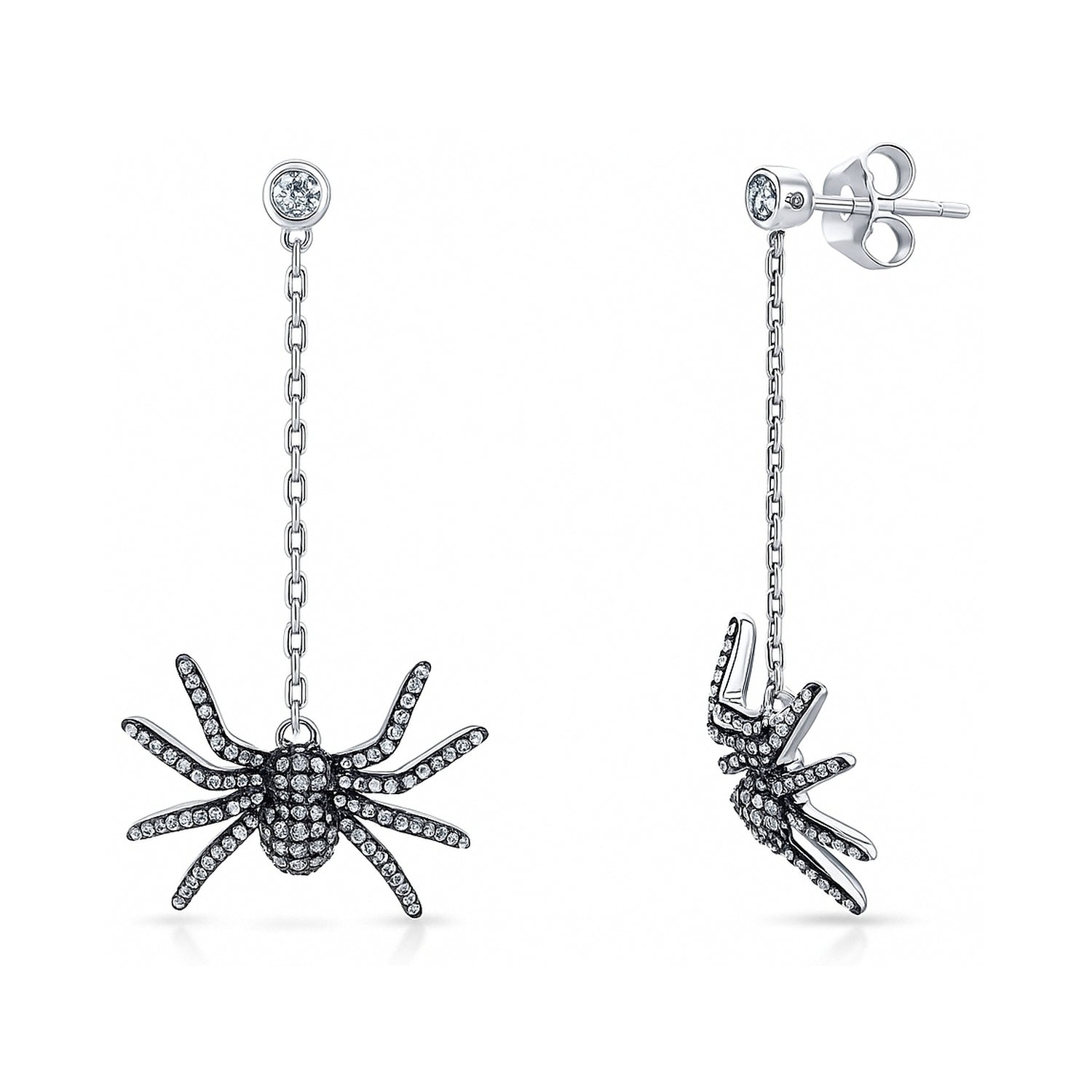 Spider CZ Dangle Earrings in Sterling Silver