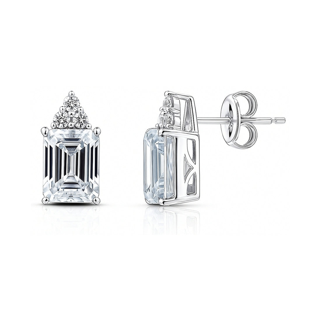 Solitaire 4.2ct Emerald Cut CZ Stud Earrings in Sterling Silver