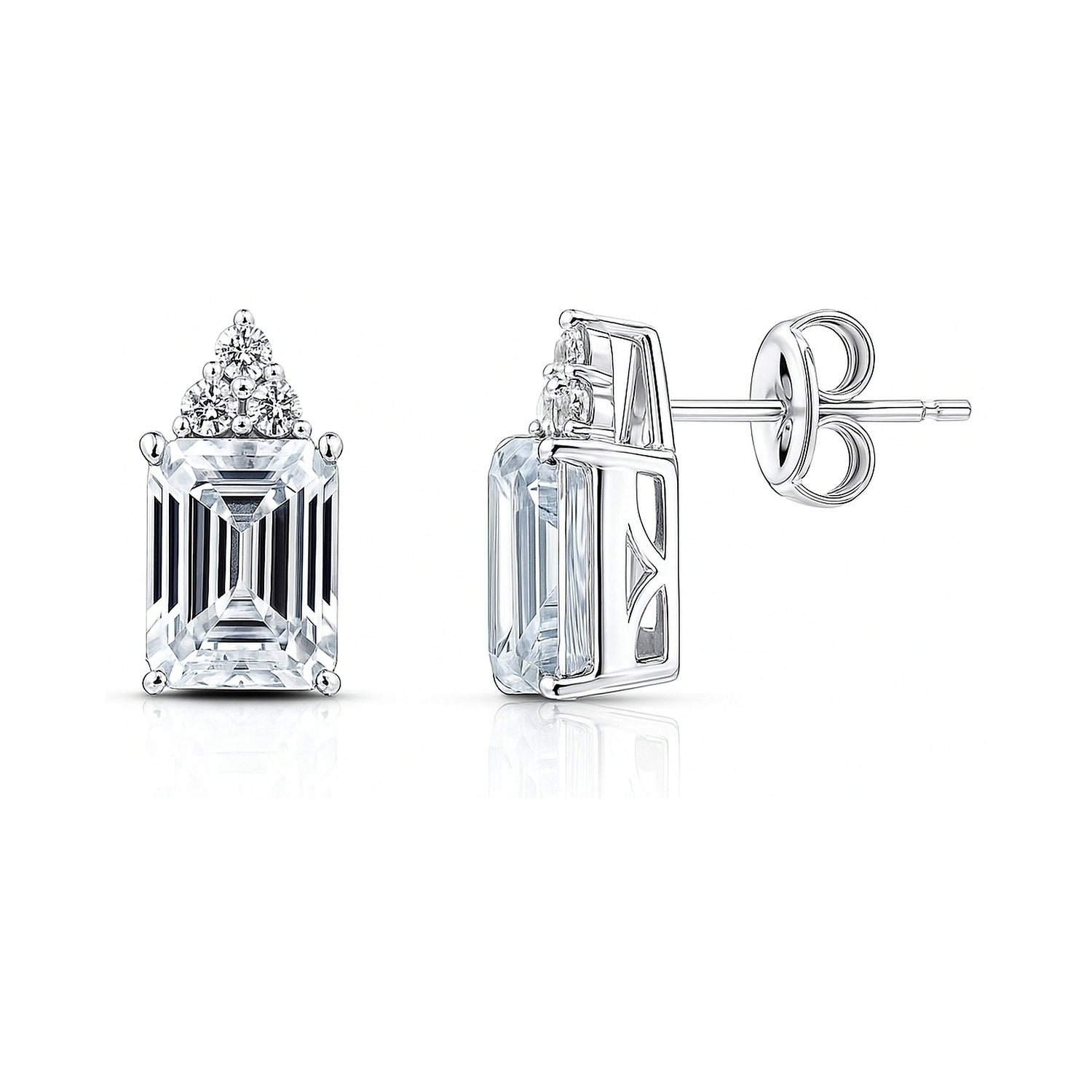 Solitaire 4.2ct Emerald Cut CZ Stud Earrings in Sterling Silver, 1 of 8