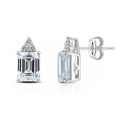 Solitaire 4.2ct Emerald Cut CZ Stud Earrings in Sterling Silver