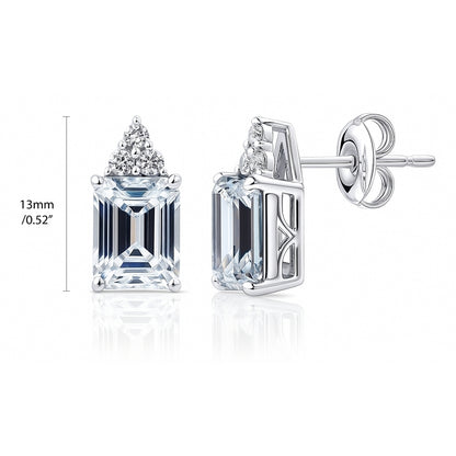 Solitaire 4.2ct Emerald Cut CZ Stud Earrings in Sterling Silver