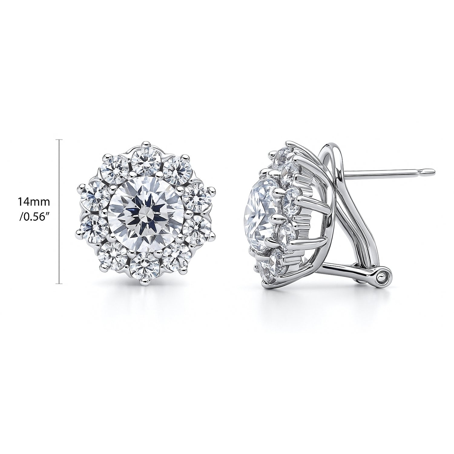 Flower Halo CZ Omega Back Stud Earrings in Sterling Silver, 4 of 6