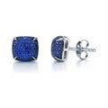 Square CZ Stud Earrings in Sterling Silver, Blue Color