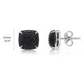 Square CZ Stud Earrings in Sterling Silver, Black Color
