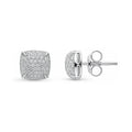 Square CZ Stud Earrings in Sterling Silver, Clear Color