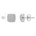 Square CZ Stud Earrings in Sterling Silver, Clear Color
