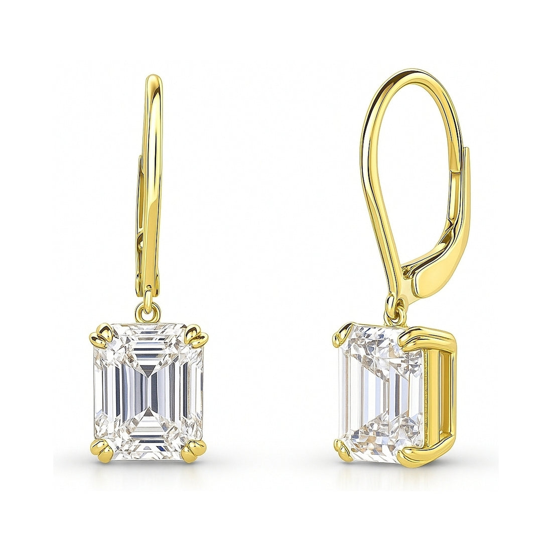 Solitaire Emerald Cut CZ Leverback Earrings in Sterling Silver