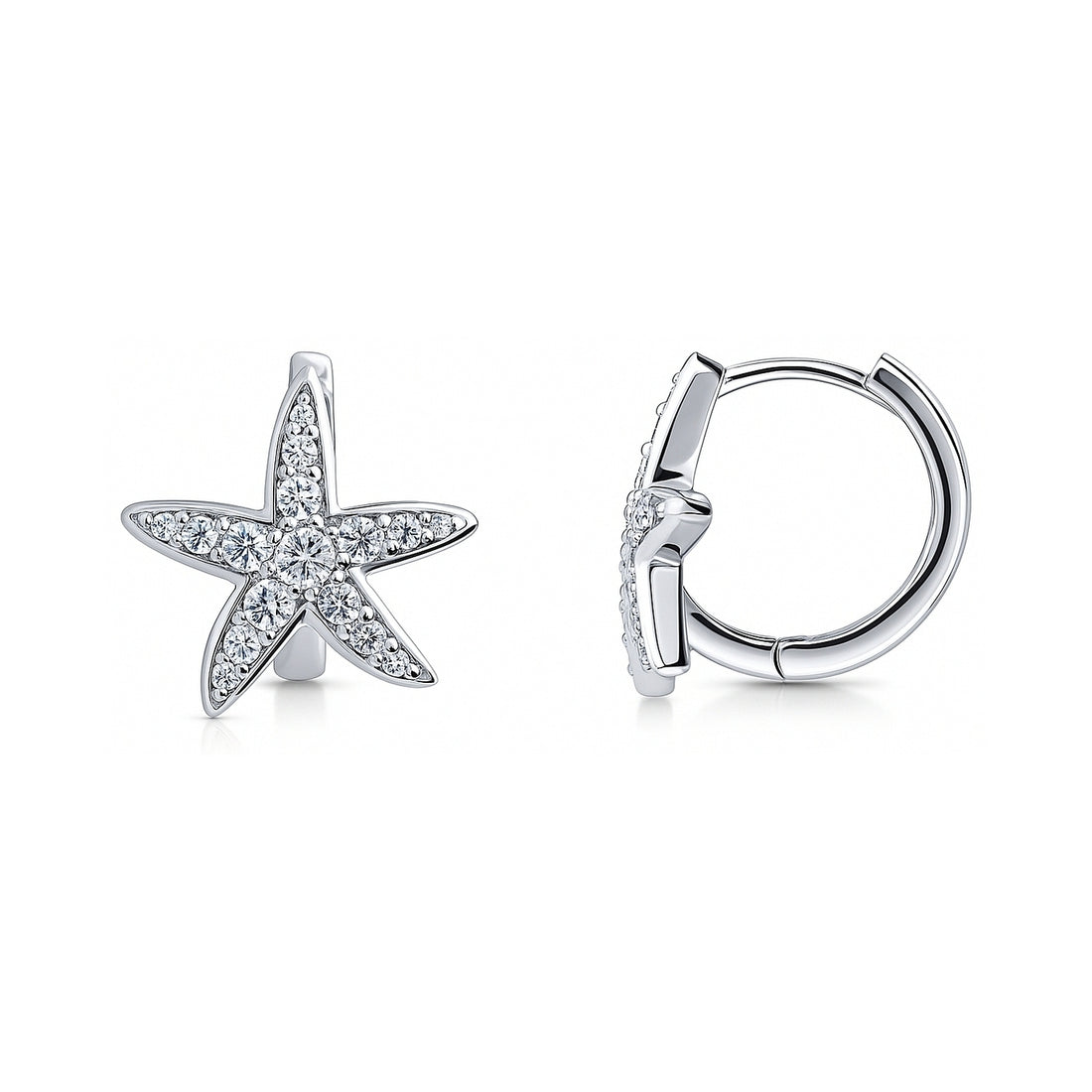 Starfish CZ Mini Huggie Earrings in Sterling Silver 0.5"