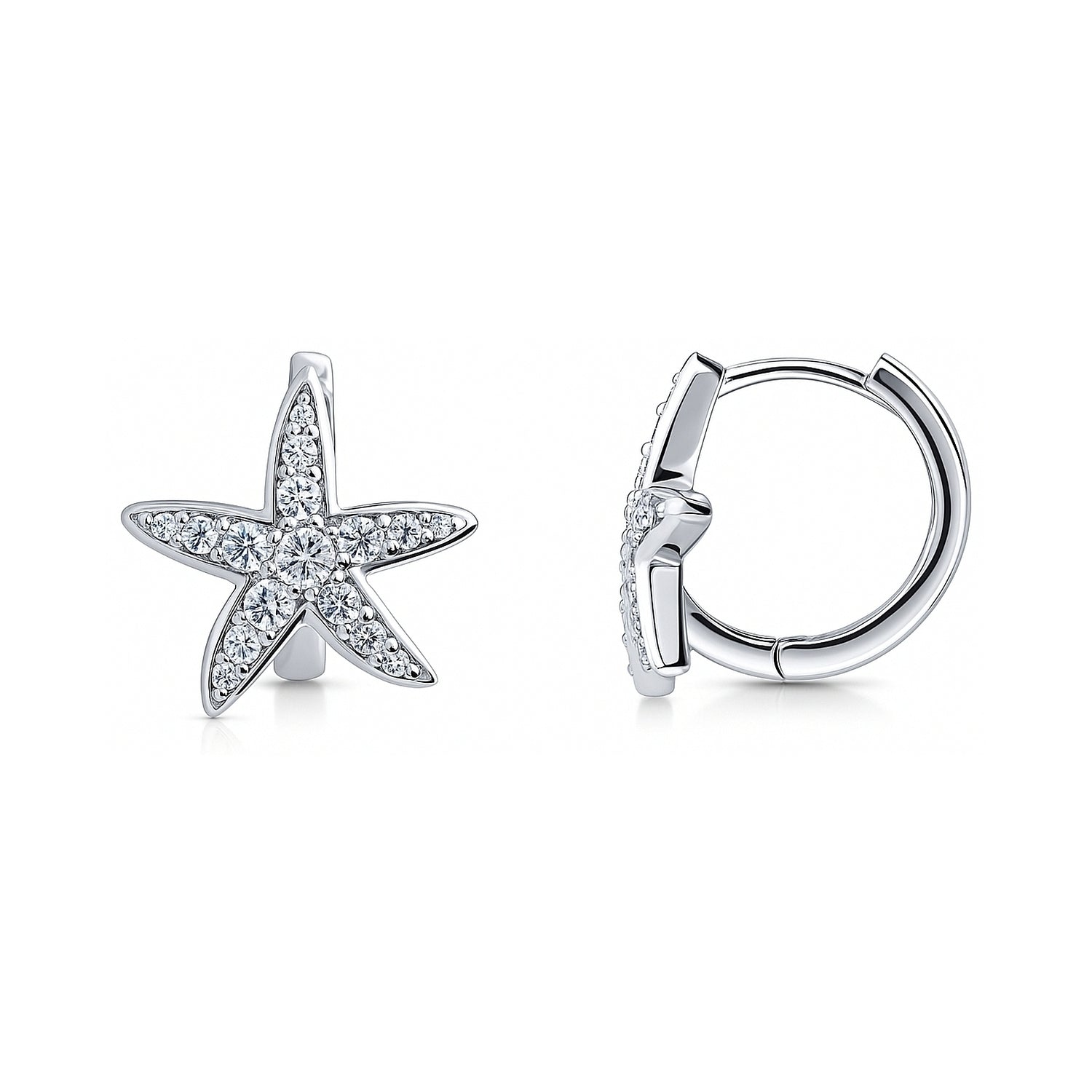 Starfish CZ Mini Huggie Earrings in Sterling Silver 0.5 inch, 1 of 6