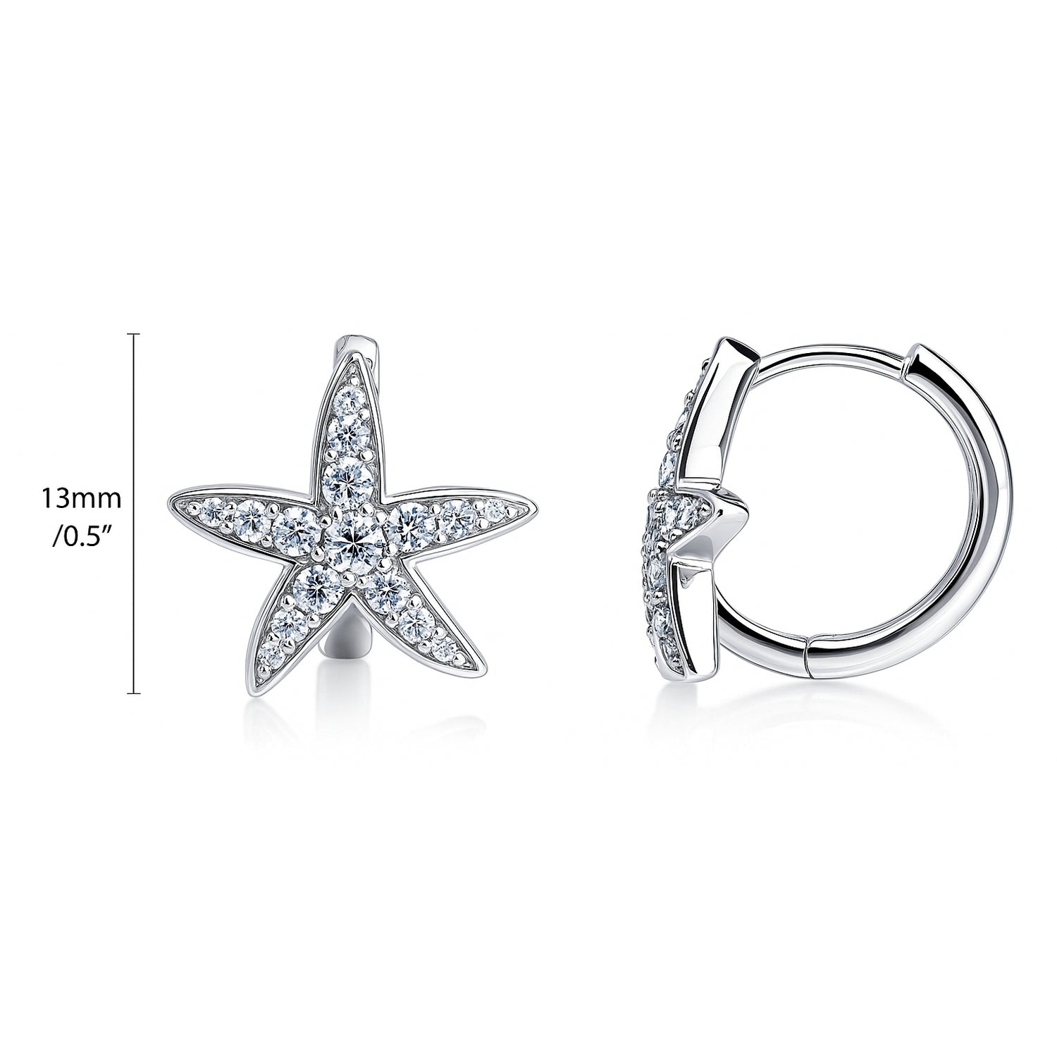 Starfish CZ Mini Huggie Earrings in Sterling Silver 0.5 inch, 4 of 6