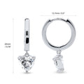 Front view of Solitaire CZ Cartilage Huggie Earrings in Sterling Silver 0.5 inch, Heart Shaped Cut