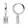 Solitaire CZ Cartilage Huggie Earrings in Sterling Silver 0.5 inch, Emerald Cut