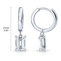 Solitaire CZ Cartilage Huggie Earrings in Sterling Silver 0.5 inch, Emerald Cut