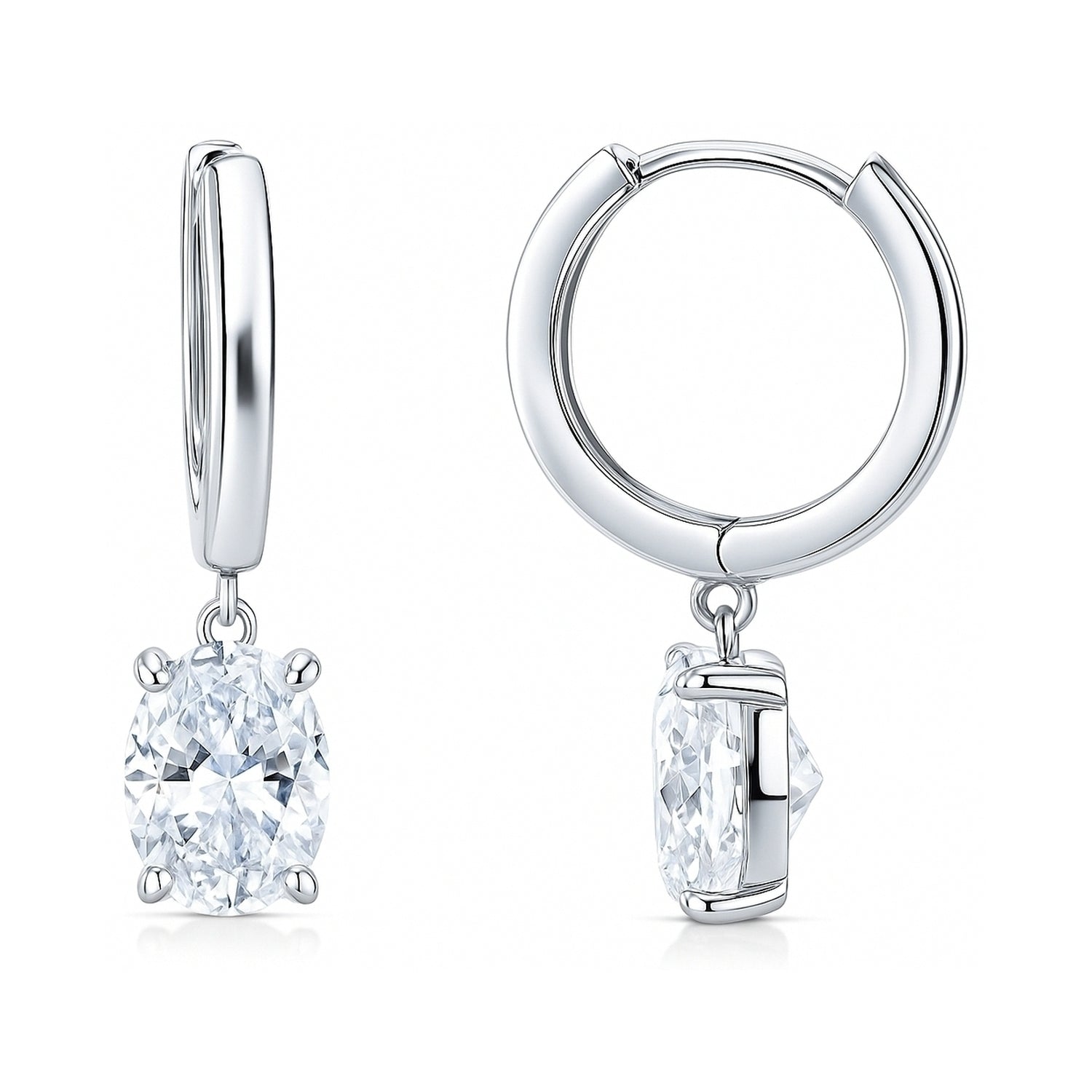 Solitaire CZ Cartilage Huggie Earrings in Sterling Silver 0.5 inch, Oval Cut