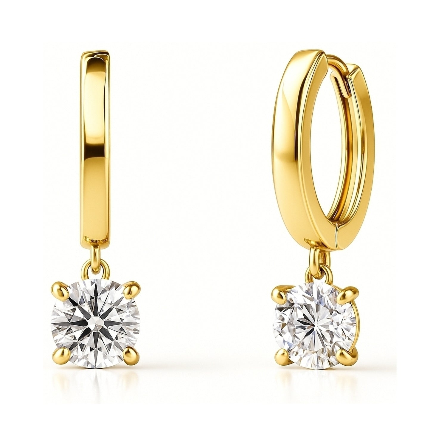 Solitaire CZ Cartilage Huggie Earrings in Sterling Silver 0.5 inch, Round Cut, Gold Flashed