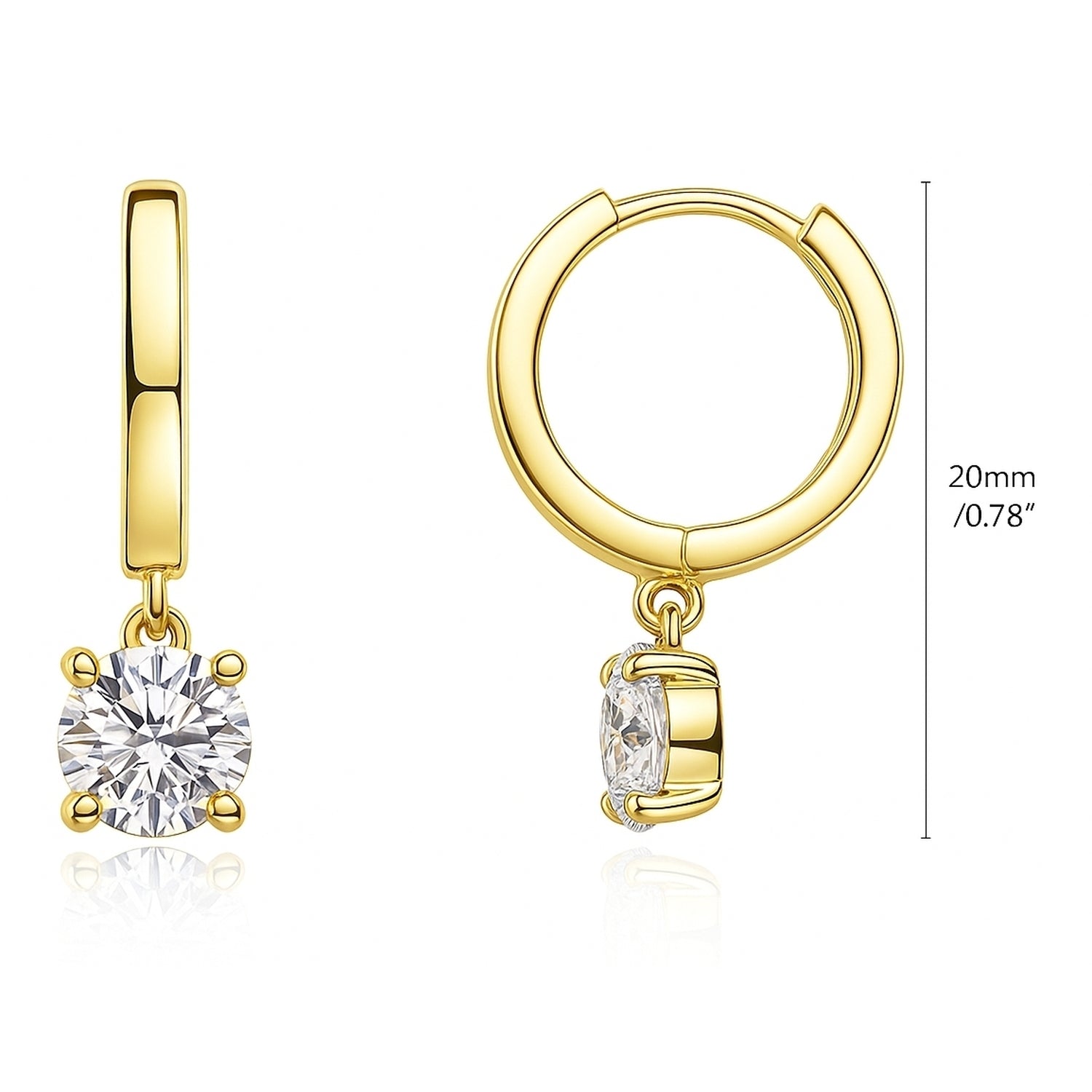 Solitaire CZ Cartilage Huggie Earrings in Sterling Silver 0.5 inch, Round Cut, Gold Flashed