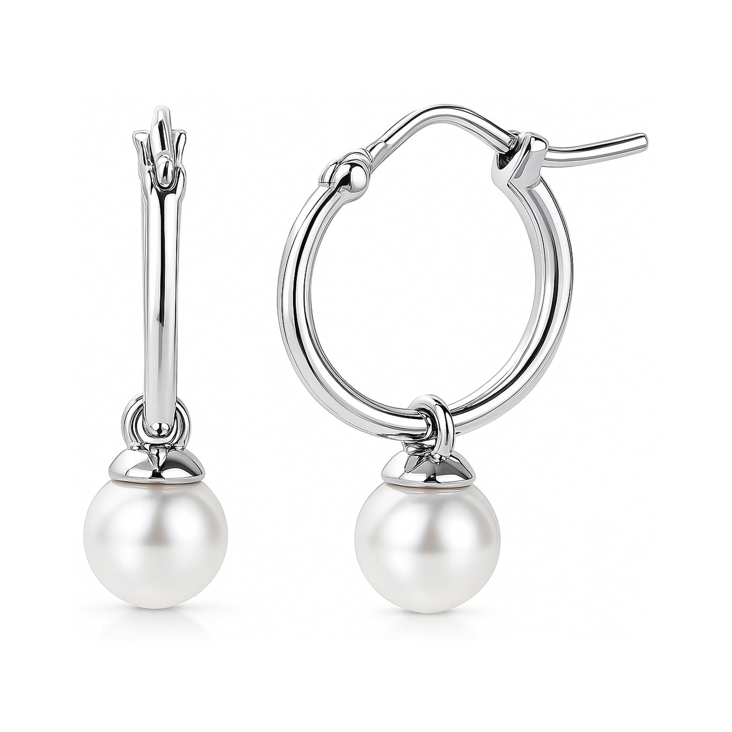 Solitaire Imitation Pearl Earrings in Sterling Silver, 1 of 4