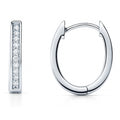Oval Bar CZ Small Hoop Earrings in Sterling Silver 0.7 inch, Rhodium Plated