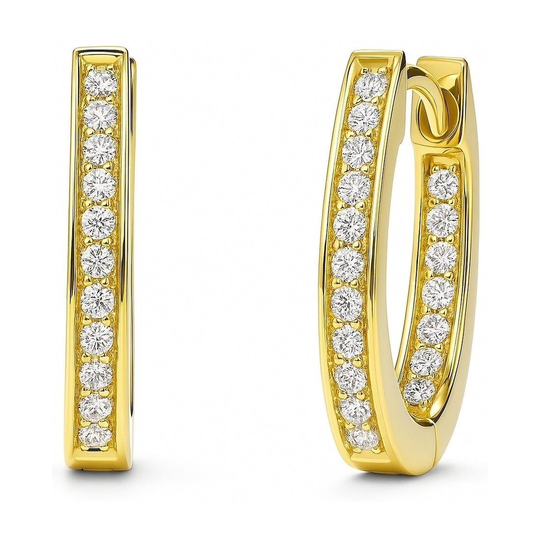Oval Bar CZ Small Hoop Earrings in Sterling Silver 0.7"