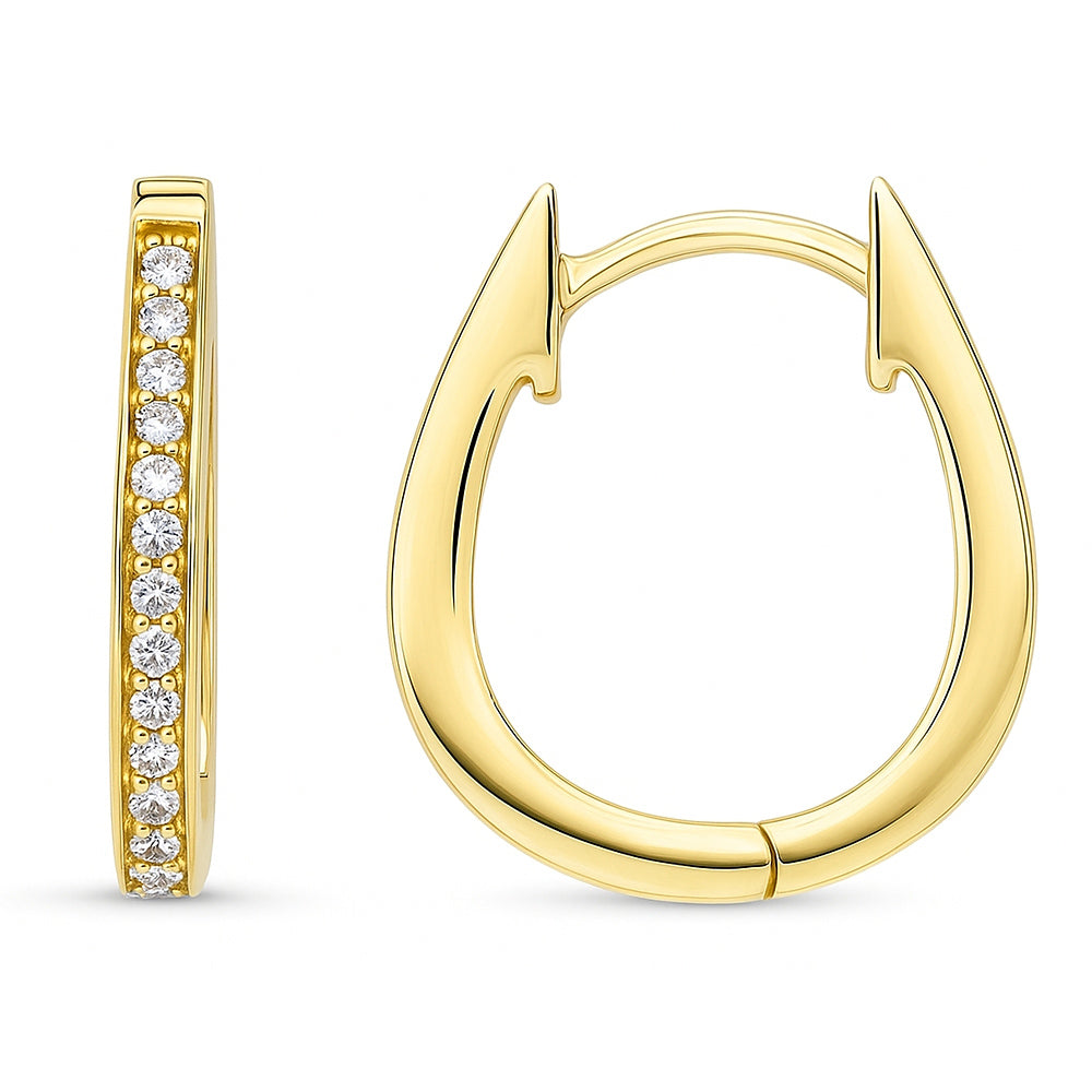 Oval Bar CZ Small Hoop Earrings in Sterling Silver 0.6 inch, Yellow Gold Flashed