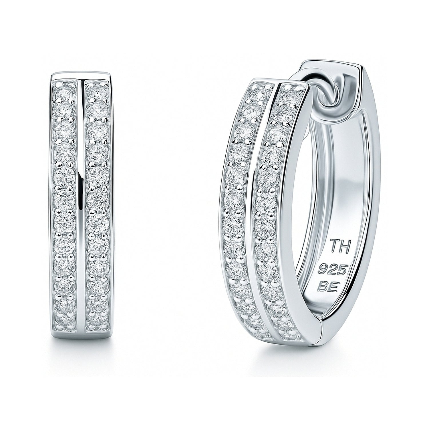 Double Row CZ Small Hoop Earrings in Sterling Silver 0.6 inch, 1 of 7