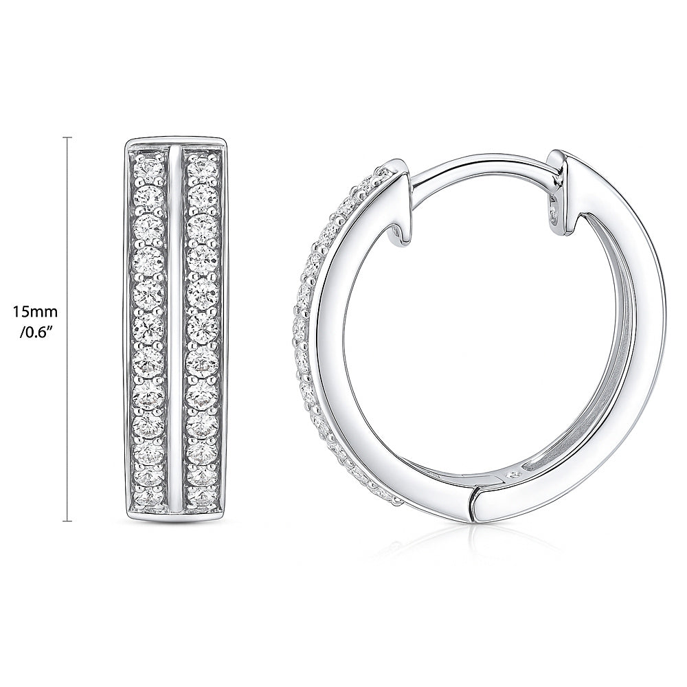 Double Row CZ Small Hoop Earrings in Sterling Silver 0.6 inch, 5 of 7