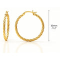 Cable Hoop Earrings in Sterling Silver 1.2 inch, Yellow Gold Flashed