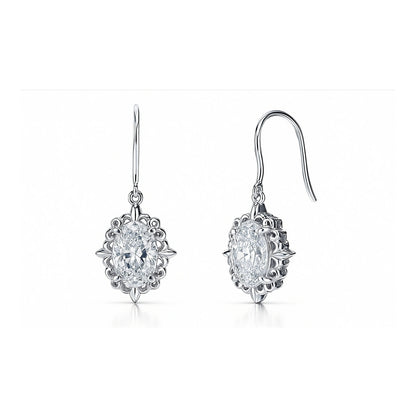 Solitaire Filigree Oval CZ Fish Hook Earrings in Sterling Silver