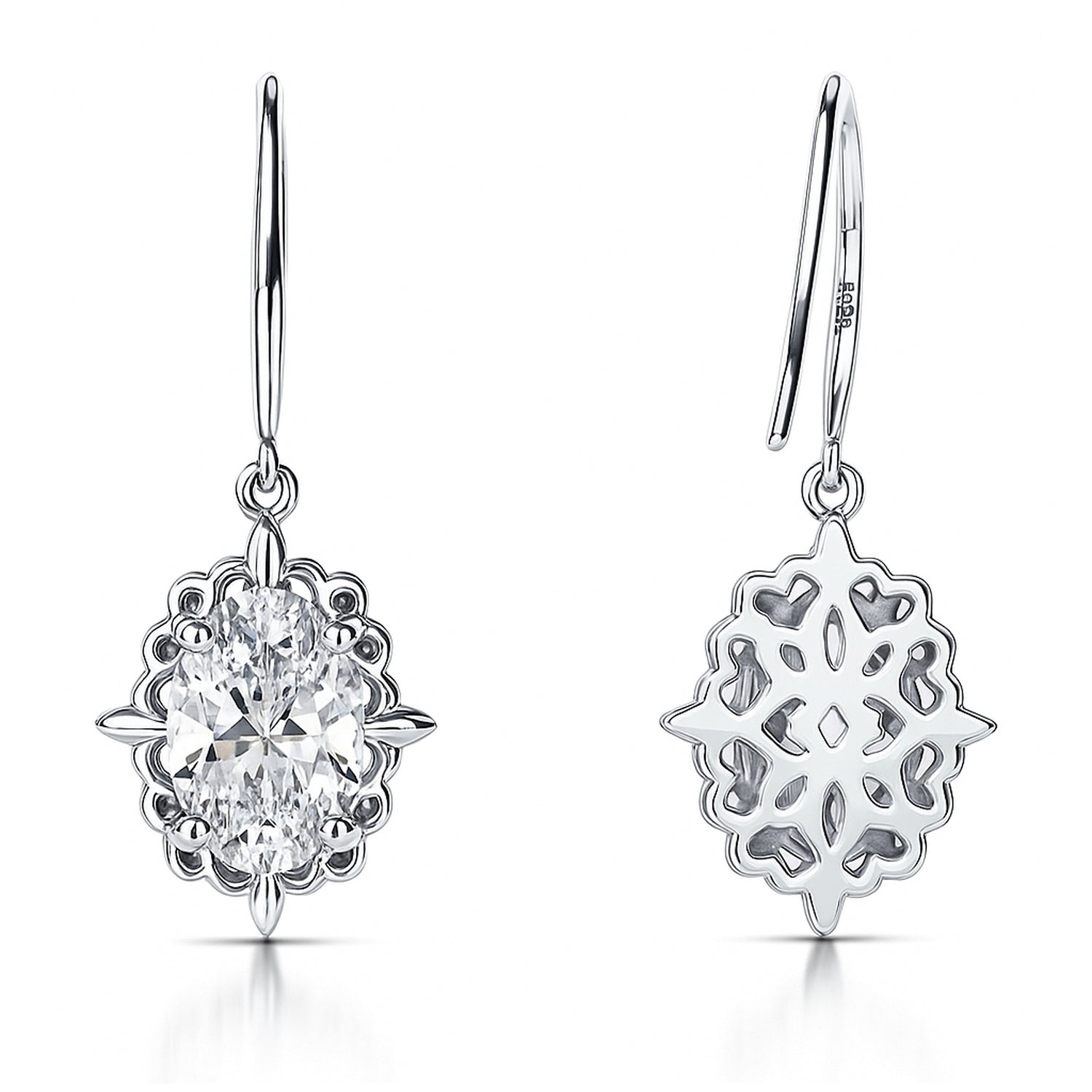 Solitaire Filigree Oval CZ Fish Hook Earrings in Sterling Silver, 4 of 8
