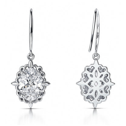 Solitaire Filigree Oval CZ Fish Hook Earrings in Sterling Silver