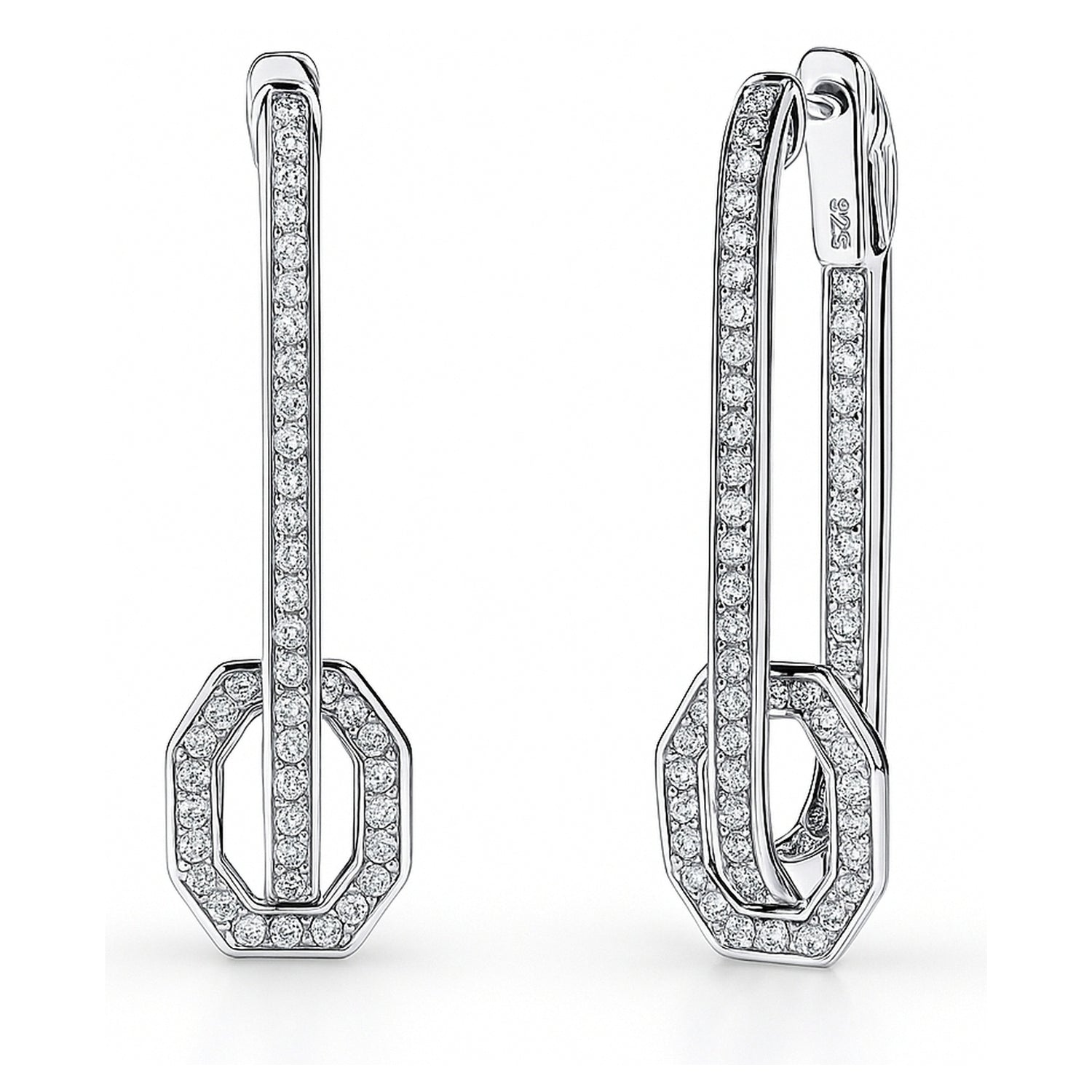 Rectangle CZ Inside-Out Hoop Earrings in Sterling Silver 1.3 inch, 1 of 5