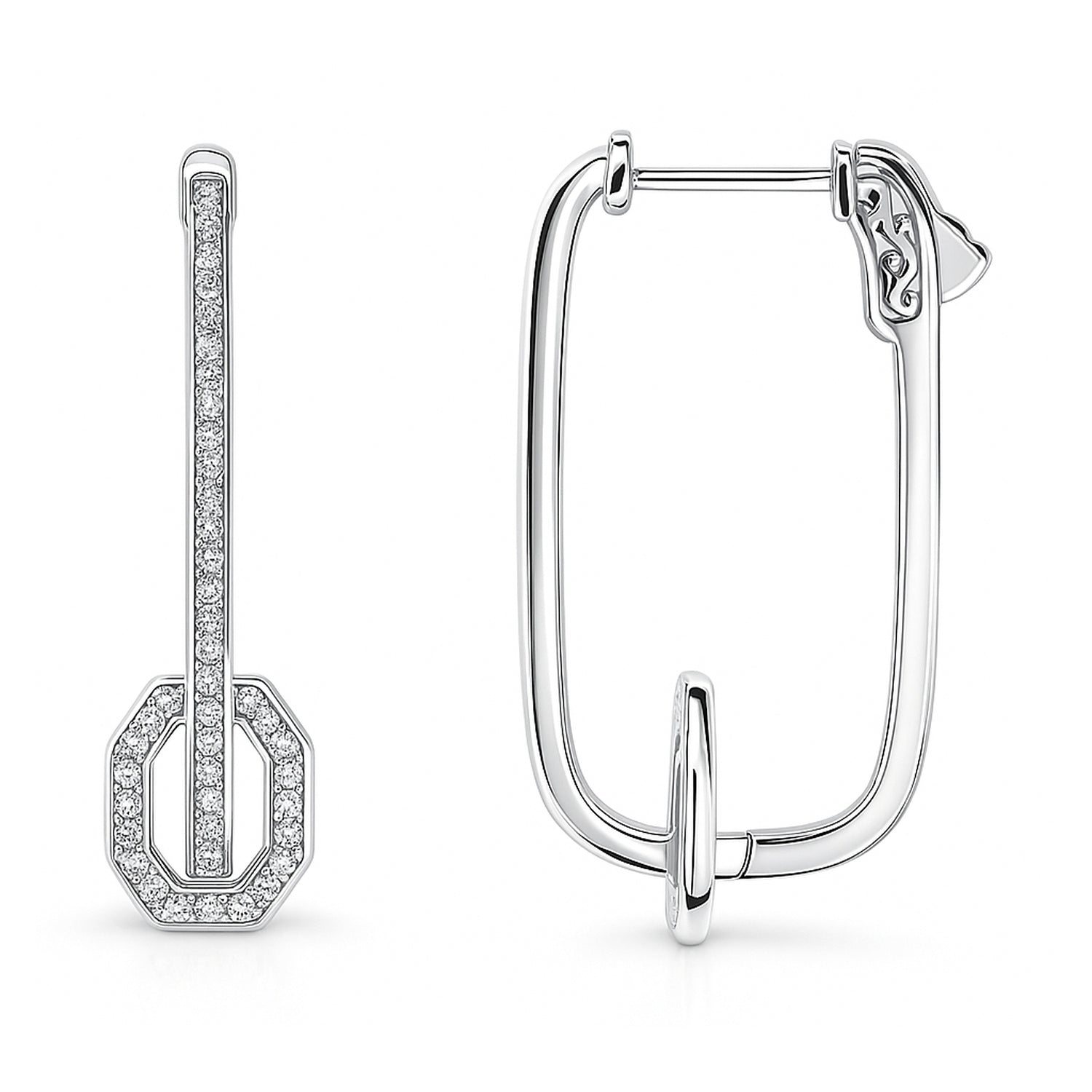 Rectangle CZ Inside-Out Hoop Earrings in Sterling Silver 1.3 inch, 4 of 5