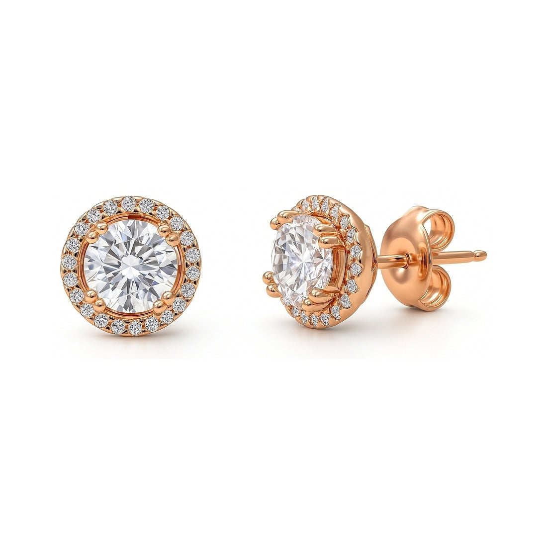 Halo CZ Stud Earrings in Sterling Silver