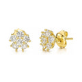 Flower CZ Stud Earrings in Sterling Silver, Yellow Gold Flashed