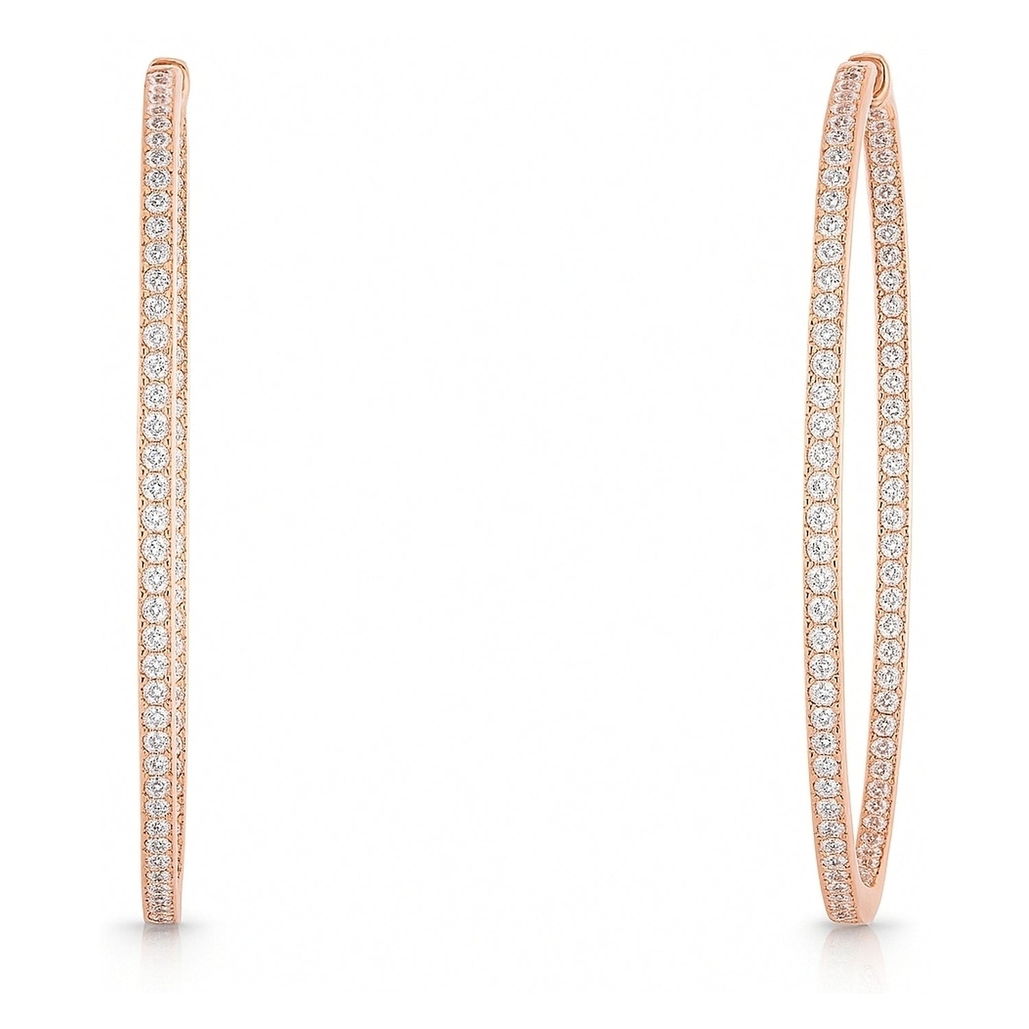 CZ Large Inside-Out Hoop Earrings in Sterling Silver 2.5 inch, Rose Gold Flashed
